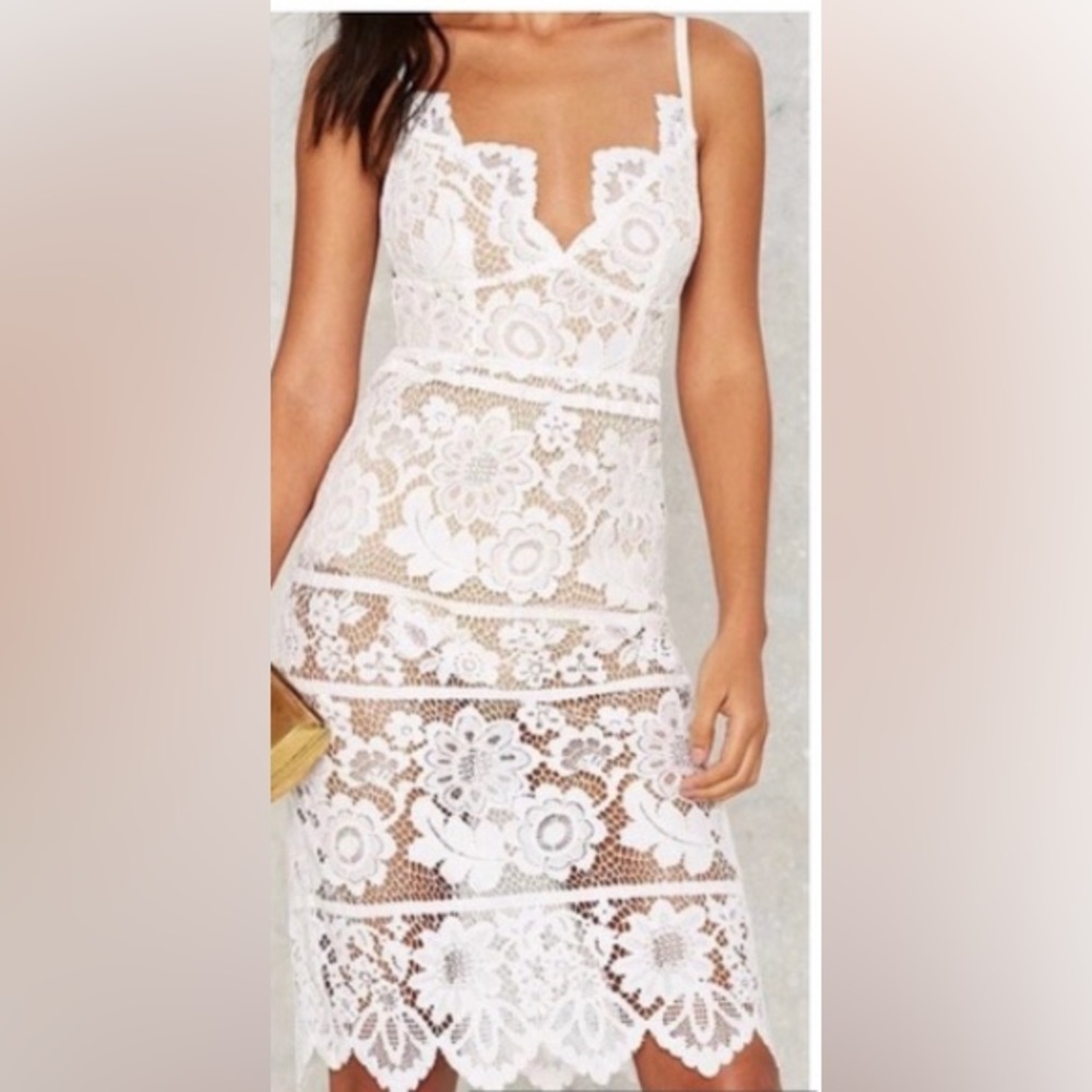 White Lace Overlay Sundress with Built in Bodysuit - Picture 1 of 13